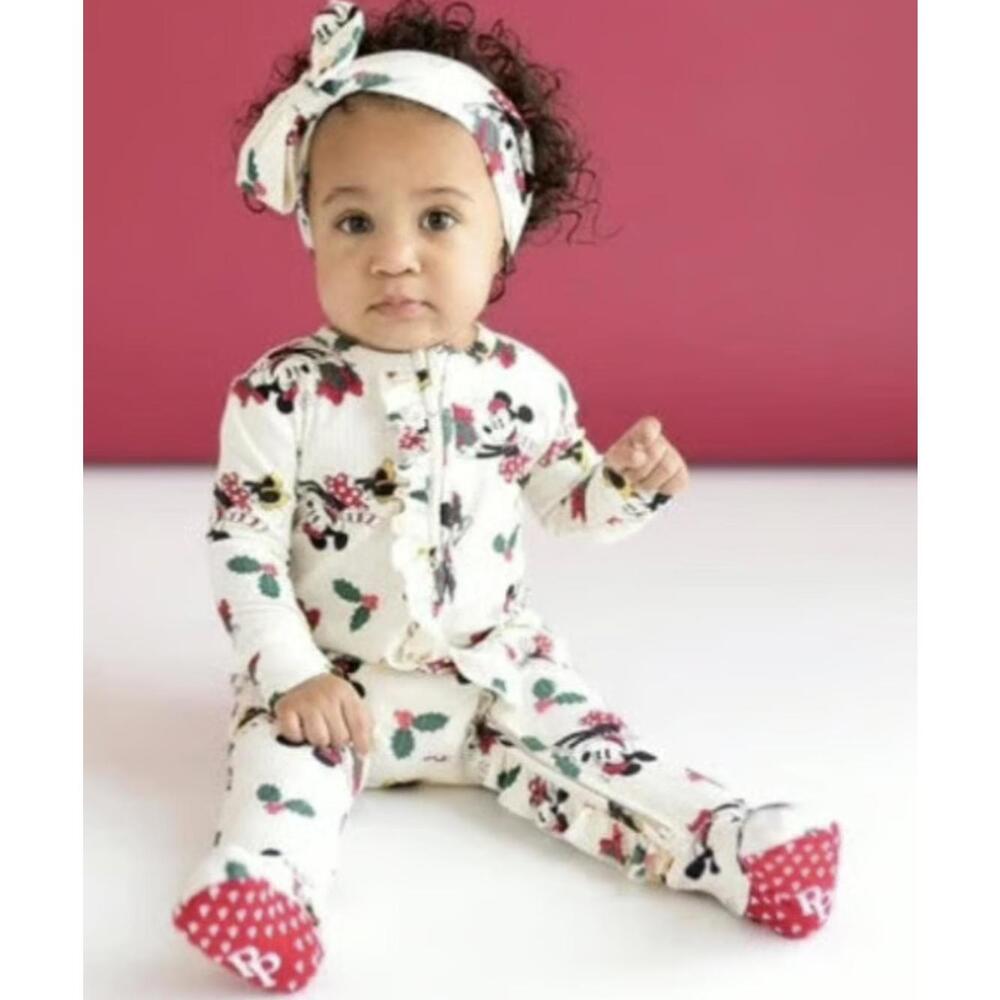 Posh Peanut Ruffle Minnie Mouse Ribbed Bamboo Zippy 6–9 Months